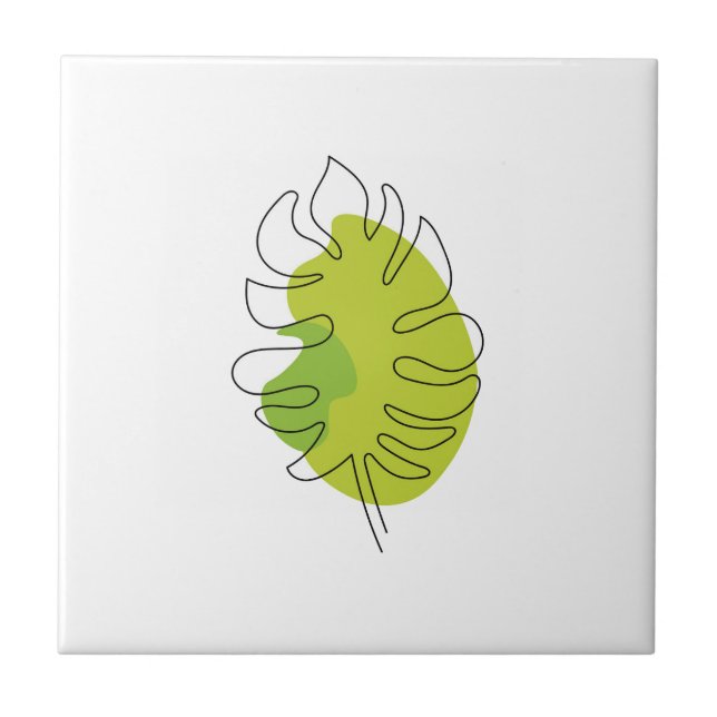 Cute one line art tropical isolated foliage bevera ceramic tile (Front)