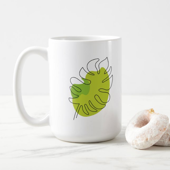Cute one line art tropical isolated foliage coffee mug (With Donut)