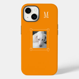Cute One Photo Dog Single Initial Orange iPhone 14 Case