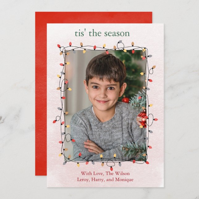 Cute One Photo String Lights Christmas Holiday Card (Front/Back)