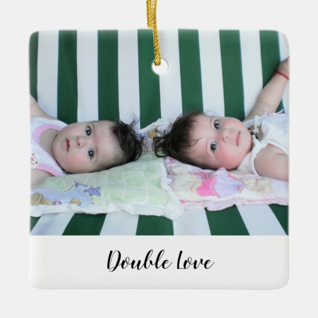 Cute One Photo Twins Double Love Ceramic Ornament (Front)
