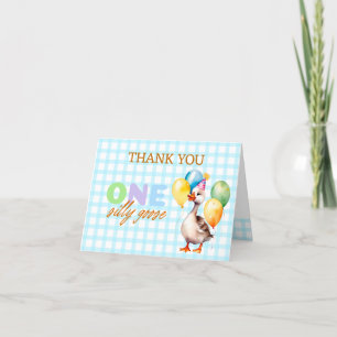 Cute One Silly Goose Blue Boy 1st Birthday Thank You Card