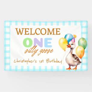 Cute One Silly Goose Blue Boy 1st Birthday Welcome Banner