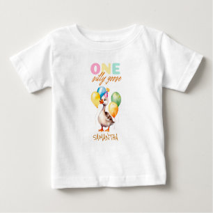 Cute One Silly Goose Girl Pink 1st Birthday Baby T-Shirt