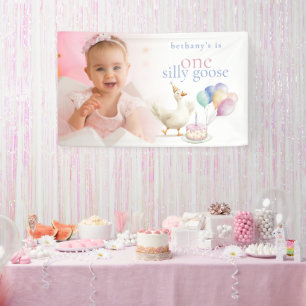 Cute One Silly Goose Photo Overlay 1st Birthday Banner