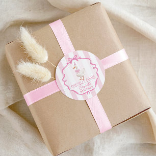 Cute One Silly Goose Pink Bow First Birthday Classic Round Sticker