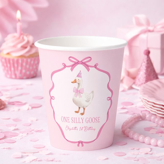 Cute One Silly Goose Pink Bow First Birthday Paper Cups (Cute One Silly Goose Pink Bow First Birthday Paper Cups)