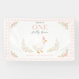 Cute One Silly Goose Pink Bow Girl 1st Birthday Banner