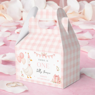 Cute One Silly Goose Pink Bow Girl 1st Birthday Favour Box