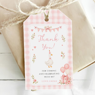 Cute One Silly Goose Pink Bow Girl 1st Birthday Gift Tags