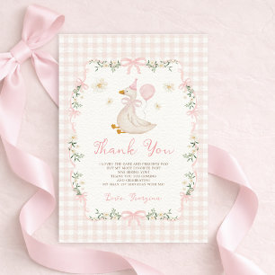 Cute One Silly Goose Pink Bow Girl 1st Birthday Thank You Card