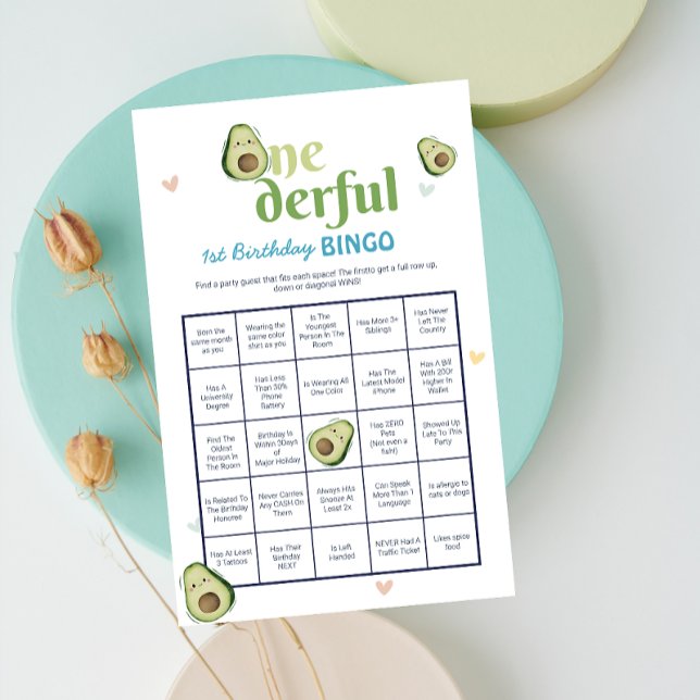 Cute Onederful Avocado 1st Birthday Bingo Game (Cute Onederful Avocado 1st Birthday Bingo Game)