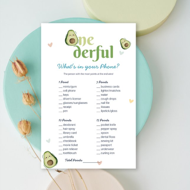 Cute Onederful Avocado 1st Birthday Game Card (Cute Onederful Avocado 1st Birthday Game Card)