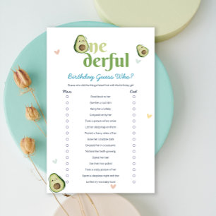 Cute Onederful Avocado 1st Birthday Game Card