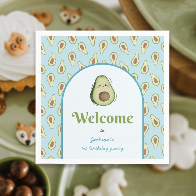 Cute Onederful Avocado 1st Birthday Party Napkin (Cute Onederful Avocado 1st Birthday Party Napkins)