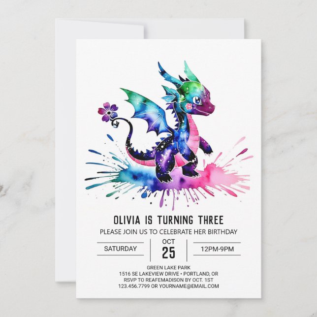 Cute Online Dragon Digital Girl Birthday Invitation (Front)