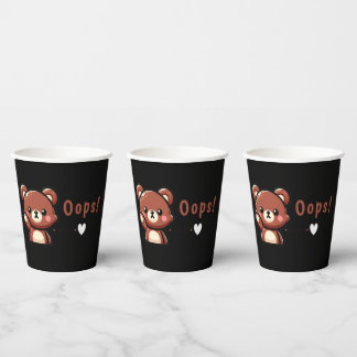 Cute Oops Teddy Bear Paper Party Cups with Heart