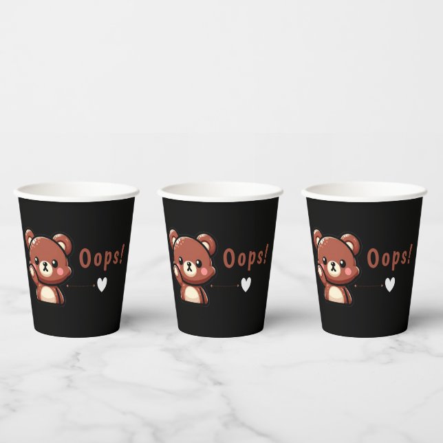 Cute Oops Teddy Bear Paper Party Cups with Heart  (Multi)