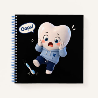 Cute Oops Tooth Character Black Spiral Notebook