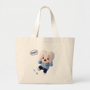 Cute Oops Tooth Character Natural Canvas Tote Bag