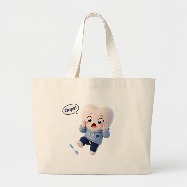 Cute Oops Tooth Character Natural Canvas Tote Bag (Front)