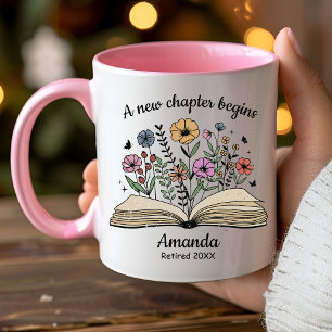 Cute open book flowers coworker retirement custom mug