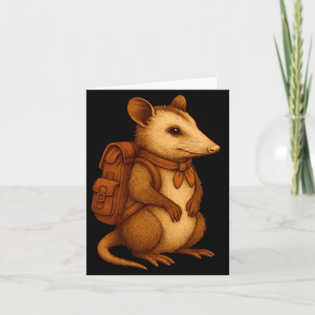 Cute opossum backpacker camping hiker forest card (Front)