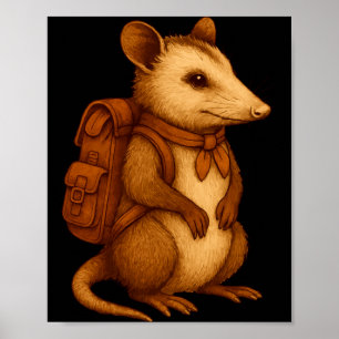 Cute opossum backpacker camping hiker forest poster