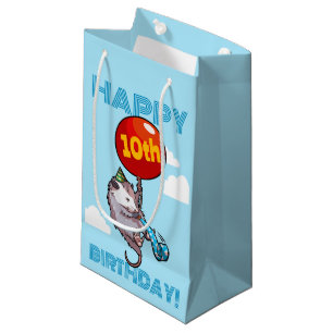 Cute Opossum Balloon Happy Birthday! Add The Age  Small Gift Bag