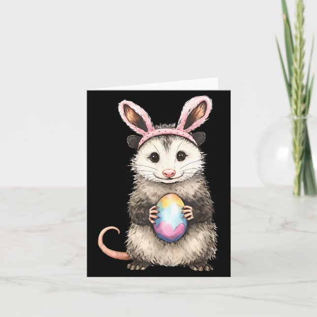 Cute Opossum Easter Bunny Ears Egg Hunter Spring Card (Front)