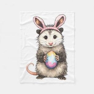 Cute Opossum Easter Bunny Ears Egg Hunter Spring Fleece Blanket