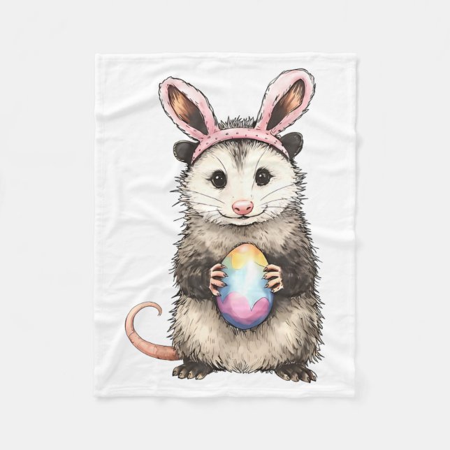 Cute Opossum Easter Bunny Ears Egg Hunter Spring Fleece Blanket (Front)