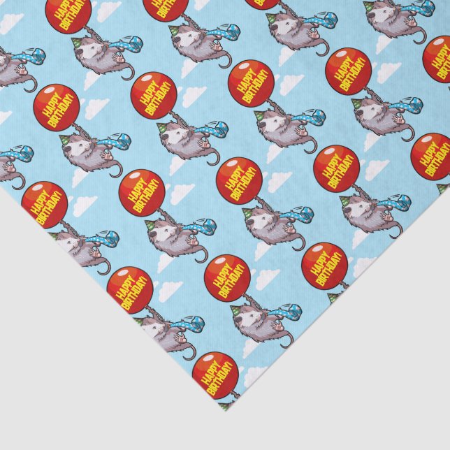 Cute Opossum Happy Birthday! Add Your Text Balloon Tissue Paper (Detail)