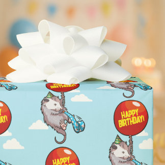 Cute Opossum Happy Birthday! Add Your Text Balloon Wrapping Paper