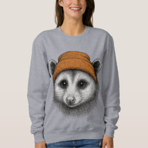 Cute Opossum With Beanie Sweatshirt - Retro 90s Vi