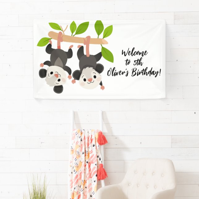 Cute Opossums Personalised Welcome to Birthday  Banner (Insitu)
