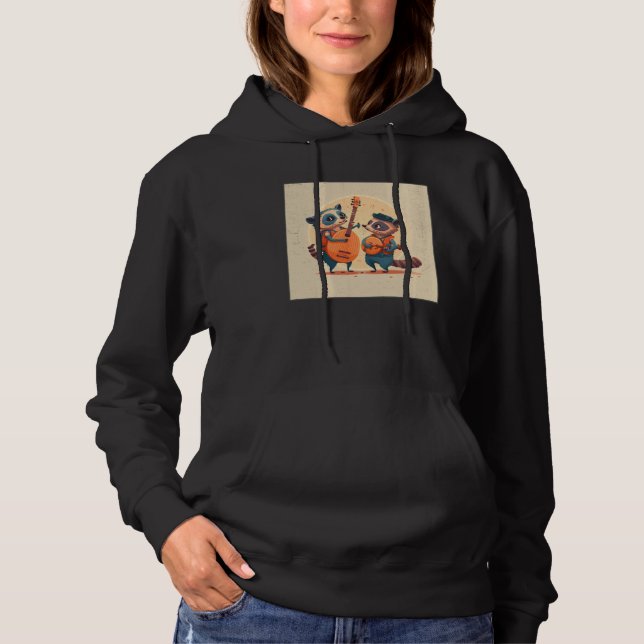 Cute Opposum Racoon Illustration Friends Instrumen Hoodie (Front)