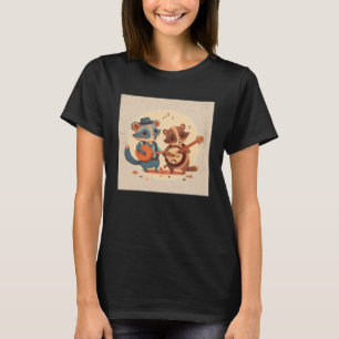 Cute Opposum Racoon Illustration Friends Instrumen T-Shirt