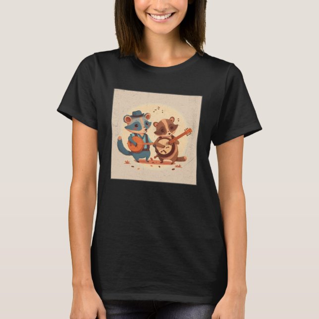 Cute Opposum Racoon Illustration Friends Instrumen T-Shirt (Front)