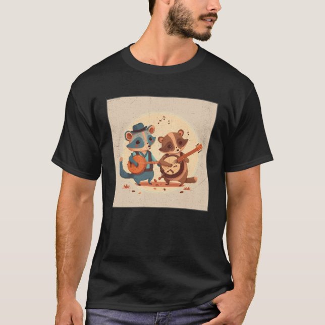 Cute Opposum Racoon Illustration Friends Instrumen T-Shirt (Front)