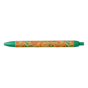 Cute orange abstract seamless flowers black ink pen
