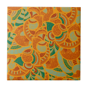 Cute orange abstract seamless flowers ceramic tile