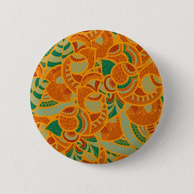 Cute orange abstract seamless flowers ceramic tile 6 cm round badge (Front)