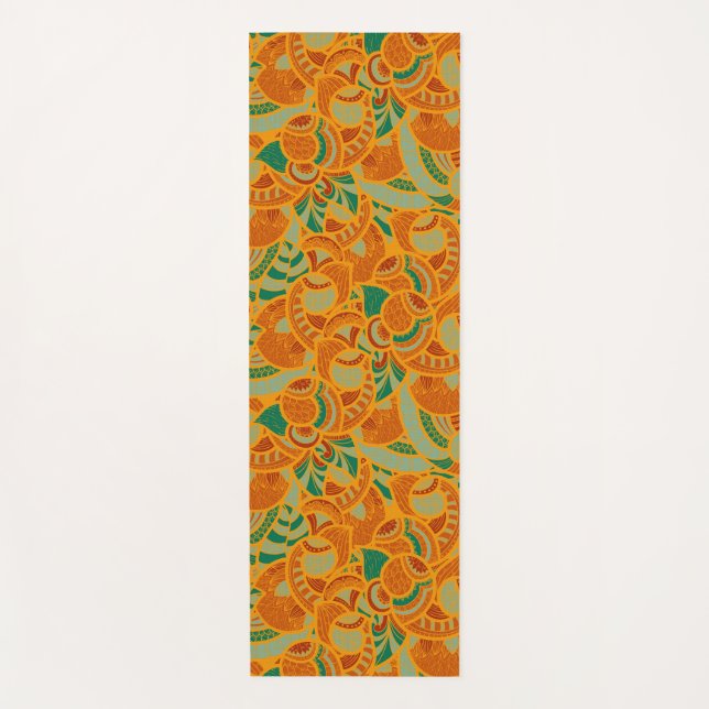 Cute orange abstract seamless flowers ceramic tile yoga mat (Front)