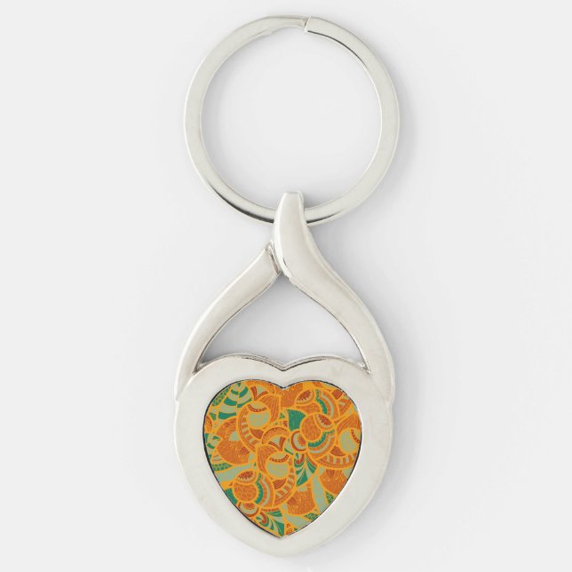 Cute orange abstract seamless flowers key ring (Front)