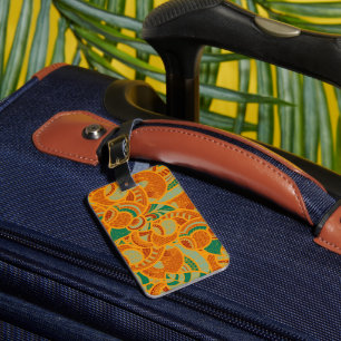 Cute orange abstract seamless flowers luggage tag