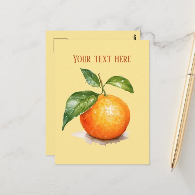Cute orange add message fruit postcard (Front/Back In Situ)