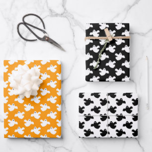 Cute Orange And Black Ghost Wrapping Paper Sheet