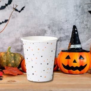 Cute Orange and Black Star Pattern Halloween Paper Cups