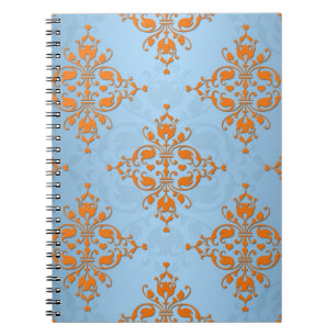 Cute Orange and Blue Damask Notebook
